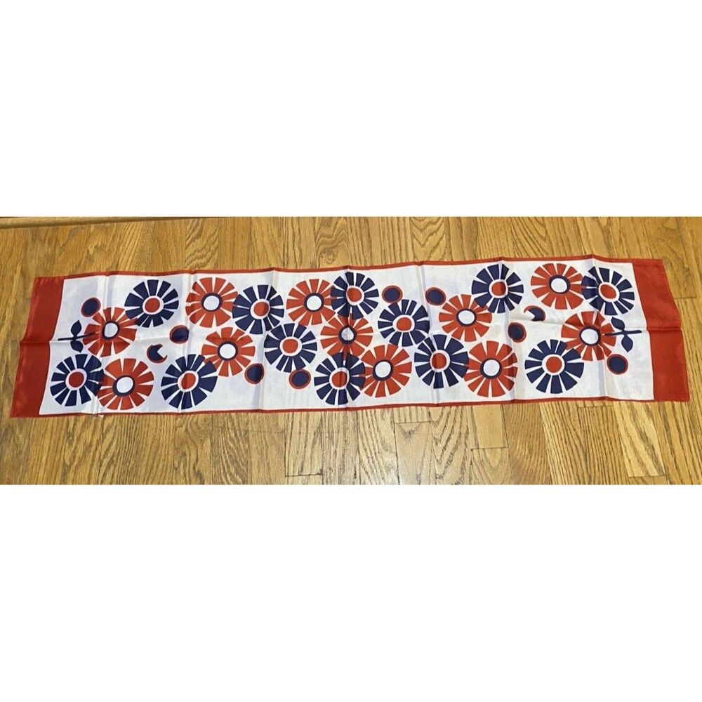 Vintage Red Blue Geometric Starburst Acetate Scarf 43" Japan